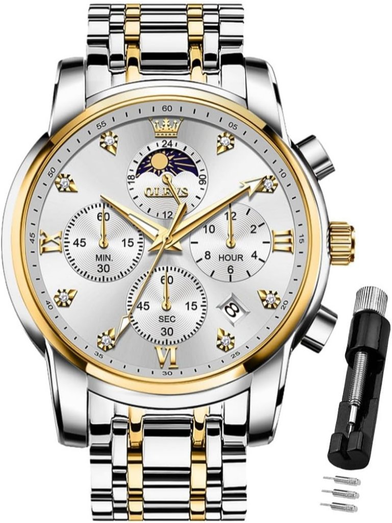 Men Silver Gold Diamond Analog Quartz Stainles Waterproof Luminous Classic Watch